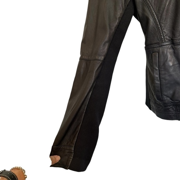 Caslon extra large black leather bomber jacket - Picture 5 of 12